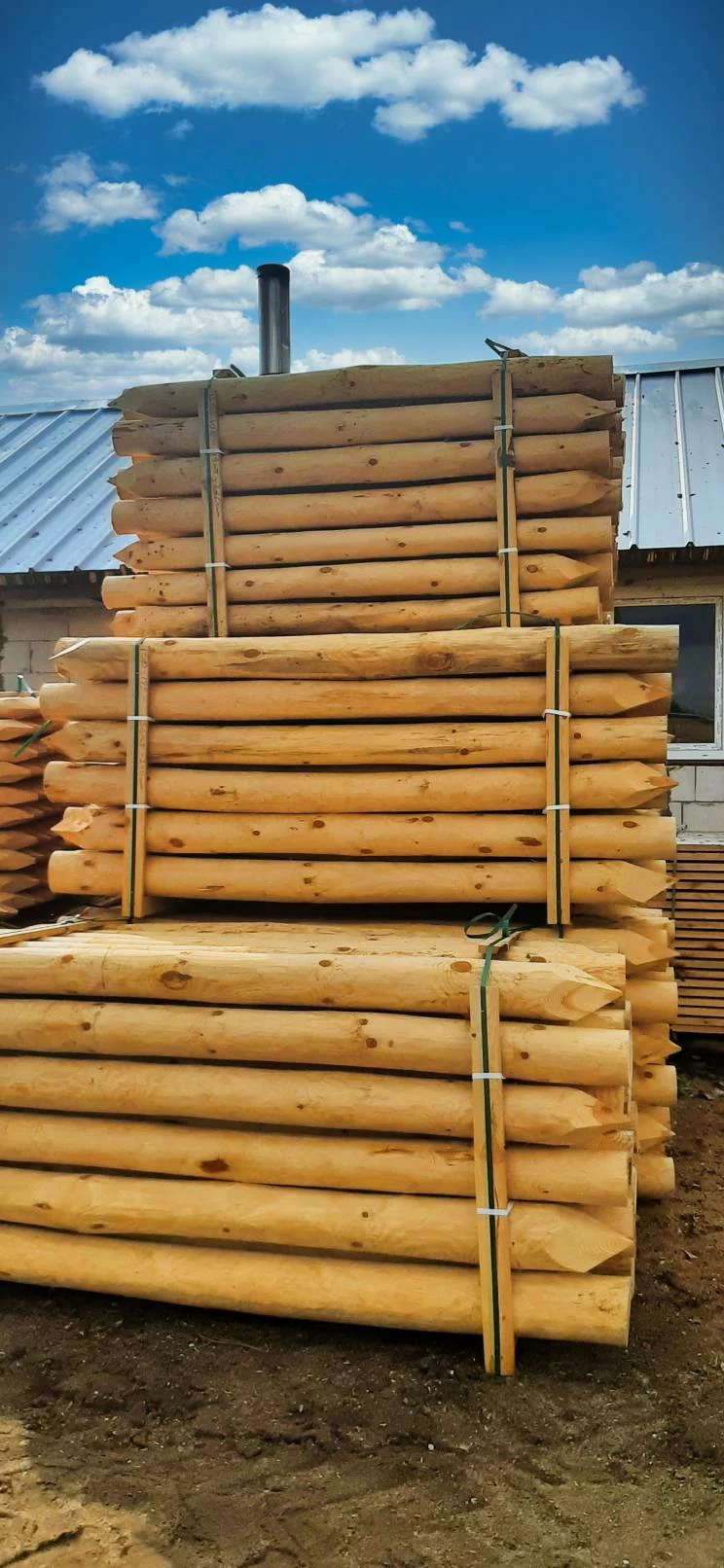 A pile of woodpoles production